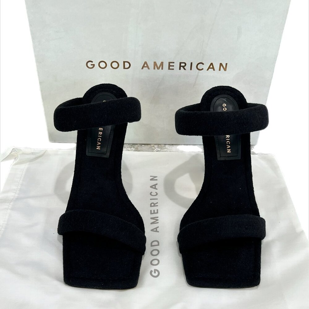 Good American Black Terry High Heels Sandals size 7 1/2 - Picture 3 of 10